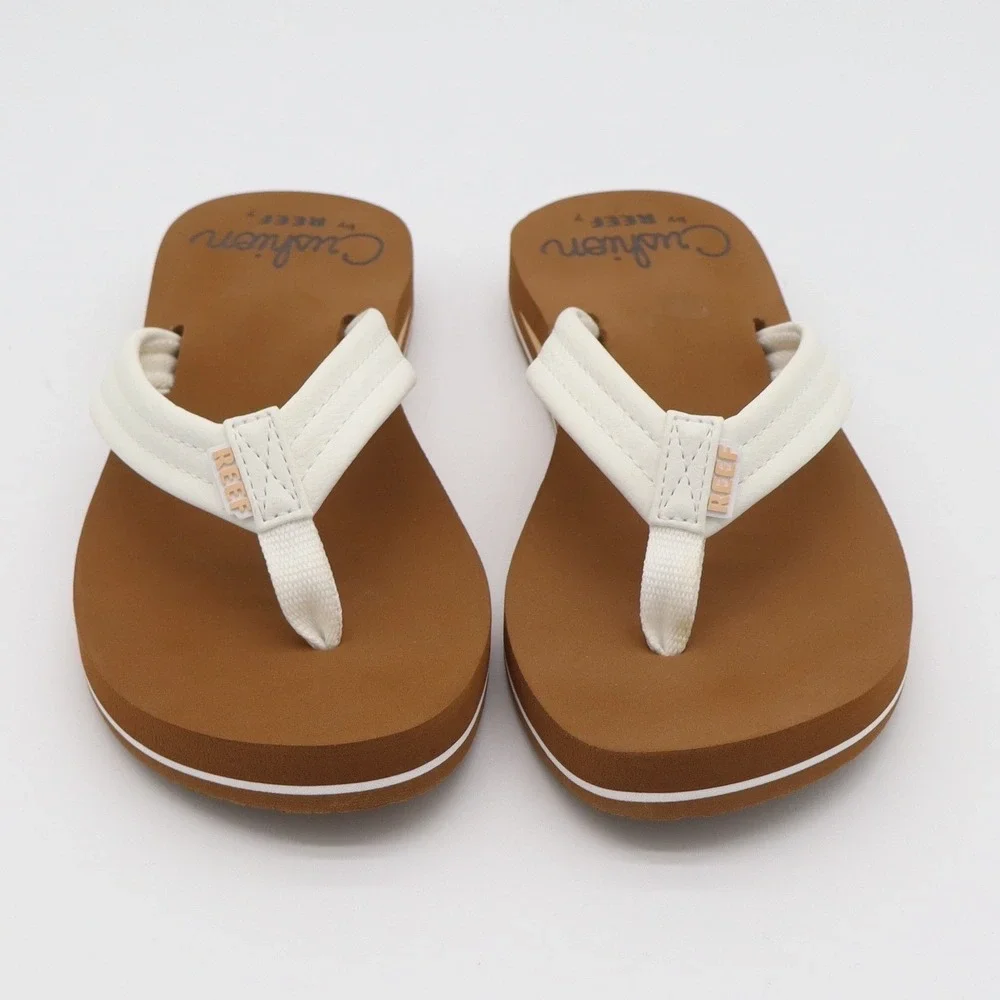 Reef Flip Flop Womens 7 Cushion Breeze White Tan Padded Beach Sandal Excellent